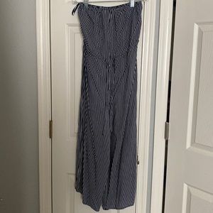 Blue and white striped jumpsuit